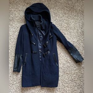 XS BCBGMaxrazia Navy Wool/Leather Coat